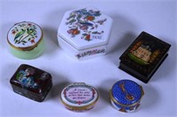 Collection six lidded trinket boxes