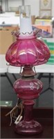 Antique cranberry glass oil lamp