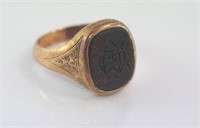 9ct rose gold, bloodstone seal ring