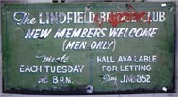 Vintage Lindfield bridge club tin sign