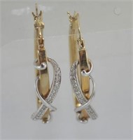 9ct two tone gold and diamond hoop earrings