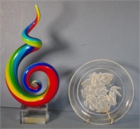 Art glass sculpture & plate