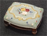 Antique embroidered tapestry footstool