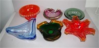 Six assorted art glass bowls