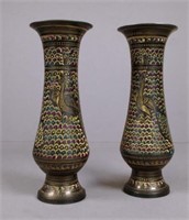 Pair Persian brass mantle vases