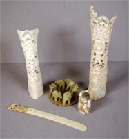 Five vintage carved oriental items