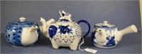 Two various Japanese ceramic blue & white teapots