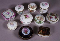 Ten various lidded ceramic trinket bowls
