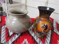 2 pcs pottery: 9" pot (see pic for name) &