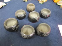 7 pcs Native American black pottery: 1.5" tall