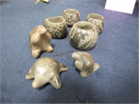 7 pcs Santa Clara pottery & animals (1" tall) by