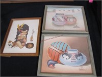 3 Indian prints: 2 sand paintings 11.5"x9.5", &