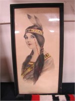 1 framed picture of Indian woman 10.5" x 20"
