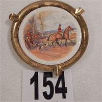 BRASS AND TILE VINTAGE ASHTRAY WITH FOX HUNT