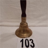 LARGE BRASS HAND BELL WITH WOODEN HANDLE
