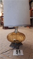 VINTAGE GLASS AND BRASS LAMP 25 IN
