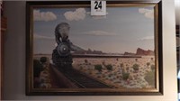 ORIGINAL TRAIN PAINTING ON CANVAS BY ROY HARPER