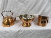 3PC COPPER-COLLANDER, SIFTER AND TEAPOT 5.5"T