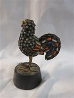 TURQUOISE, CORAL AND LAPIS METAL ROOSTER 4"T