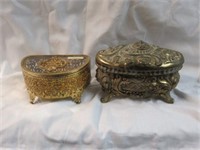PAIR ORNATE FOOTED JEWELRY BOXES 5"T X 6"W