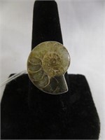 STERLING SILVER FOSSILIZED AMMONITE RING SZ 10.5