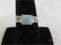 STERLING SILVER OPAL AND CZ RING SZ 7.5