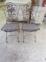 PAIR OF ORNATE WROUGHT IRON PATIO CHAIRS 37.5"T X