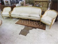 3 PC CARVED FRENCH STYLE SOFA  AND PARLOR CHAIRS