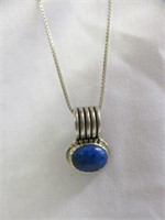 STERLING BLUE STONE NECKLACE 10"