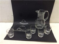 Vtg Glass w/Nice Water Pitcher w/ Matching Glasses