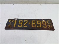 Rare 1931 Wi License Plate