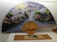 Beautiful Asian Hand Painted Fan w/ Bamboo Wall