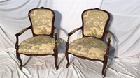 Pair of walnut French carved parlor chairs