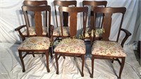 6 Oak T-back chairs- 4 side chairs/2 captain