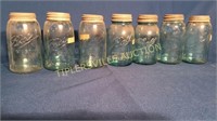 Lot of 7 blue quart jars with zinc lids-Ball