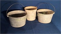 3 galvanized feed buckets