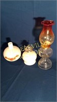2 oil lamps with mis matched globes