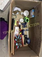 Box of misc. canteens, toys, household