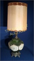 Retro green glass lamp with metal base 45"tall!