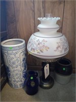 Electric Lamp, hand painted umbrella stand, tall