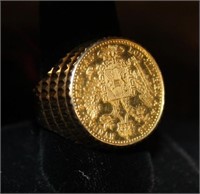 1915 .9999 Gold Ducat ring coin set 14 kt yg