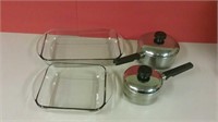 2 Glass Baking Dishes & 2 Vegetable Pots With
