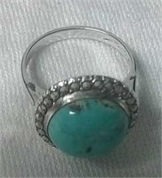 German Silver Ring With Blue Stone Size 6