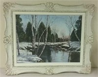 Beautifully Framed Winter Scene - Oil On Board