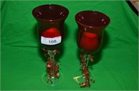 PAIR OF HAND BLOWN GLASS CANDLE HOLDERS
