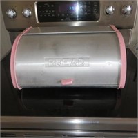 Vintage  Pink & Brushed Aluminum Bread Box