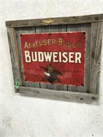 budweiser sign on barn wood