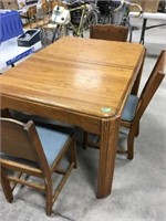 vintage heavy wood table w/3 chairs