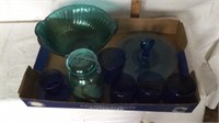 Tray lot of Aqua, cobalt blue and other blue