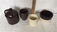 Three miscellaneous crocks and one jug